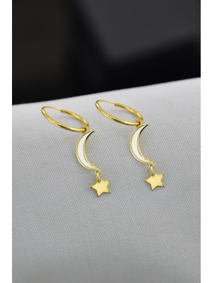 Sinsirella 925 Ayar Gümüş Kaplama Ay Yıldız Halka Küpe