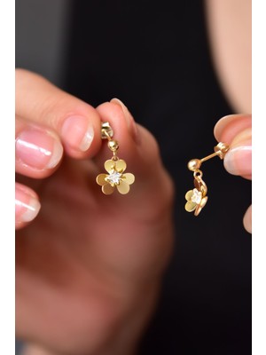 Sinsirella 925 Ayar Gümüş Hediyeli Kaplama Sallantılı Frezya Çiçeği Küpe