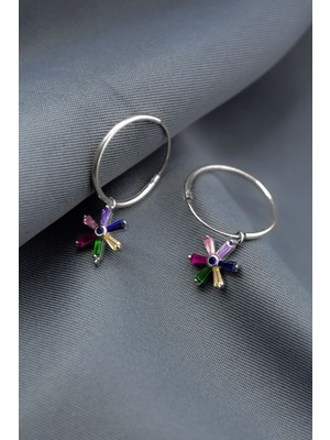 Sinsirella 925 Ayar Gümüş Kaplama Mix Taşlı Açelya Çiçeği Halka Küpe