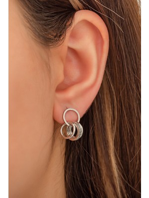 Sinsirella Üç Diskli Halka Küpe. Nano Zirkon Taşlı Kaplama 925 Ayar Gümüş