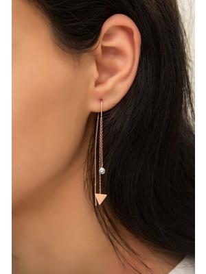 Sinsirella Sallantılı Tekli Üçgen Küpe Nano Zirkon Taşlı Kaplama 925 Ayar Gümüş Küpe