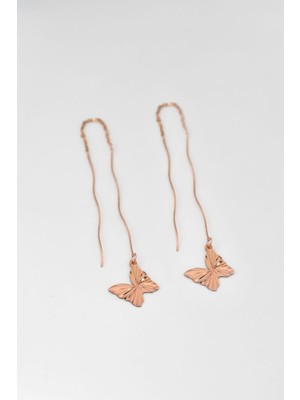 Sinsirella 925 Ayar Gümüş Kaplama Zincirli Telli Kelebek Küpe