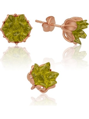 Sinsirella Lotus Çiçeği Küpe Olive Yeşil Taşlı Kadın Küpesi