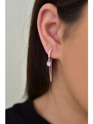 Sinsirella 925 Ayar Gümüş Kaplama Zincir Sallantılı Nazar Halka Küpe