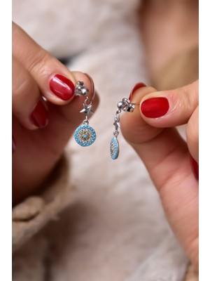 Sinsirella 925 Ayar Gümüş Kaplama Çivili Firuze Nazar Küpe