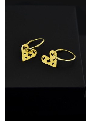 Sinsirella 925 Ayar Gümüş Kaplama Kelebek Motifli Kalp Halka Küpe