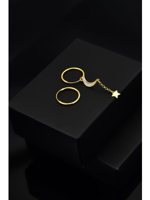 Sinsirella 925 Ayar Gümüş Kaplama Ay Yıldız Halka Küpe