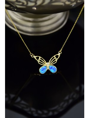 Sinsirella Gümüş Kaplama Opal Taşlı Kelebek Kolye