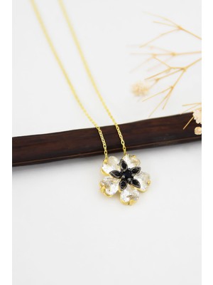 Sinsirella 925 Ayar Gümüş Kaplama Beyaz Taşlı Unutma Beni Çiçeği Kadın Kolye