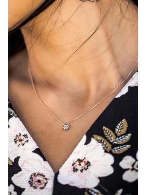 Sinsirella 925 Ayar Kaplama Elmas Montür Gümüş Çiçek Kolye