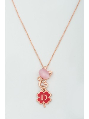 Sinsirella 925 Ayar Gümüş Kaplama Ay Taşlı D Harf Kolye