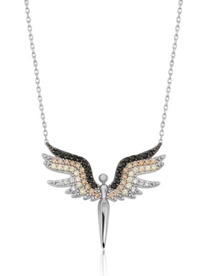 Sinsirella Melek Kolye Renkli Taşlı Rodum Kaplama Gümüş