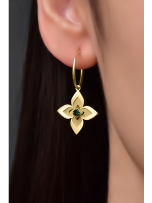 Sinsirella 925 Ayar Gümüş Kaplama Mayıs Ayı Doğum Taşı Lilyum Çiçeği Halka Küpe