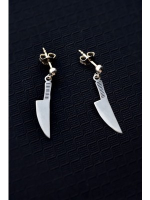 Sinsirella 925 Ayar Gümüş Kaplama Gastronomi Şef Bıçak Çivili Küpe