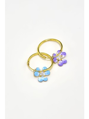 Sinsirella 925 Ayar Gümüş Kaplama Zirkon Taşlı Sen ve Ben Lila- Mavi Mineli Frezya Çiçeği Halka Küpe