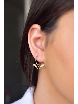 Sinsirella 925 Ayar Gümüş Kaplama Zirkon Taşlı Kalp Kanat Halka Küpe