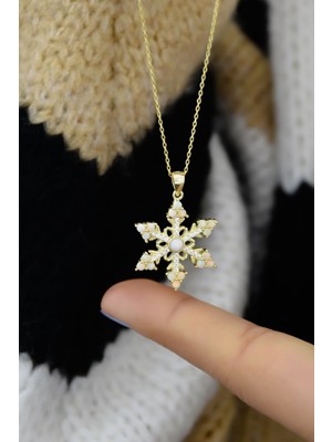 Sinsirella 925 Ayar Gümüş Kaplama Opal Taşlı Kar Tanesi Kolye