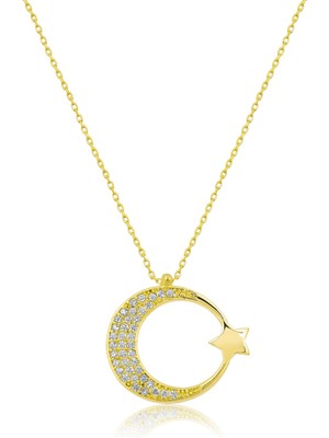Sinsirella Ay Yıldız Figürlü Kaplama Nano Zirkon Kolye