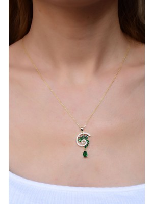 Sinsirella 925 Ayar Gümüş Kaplama Yeşim Taş Renkli Spiral Snail Kolye