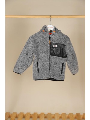 Nanica 01-05 Yaş Erkek Bebek Gri Renk Kapşonlu Peluş Hırka