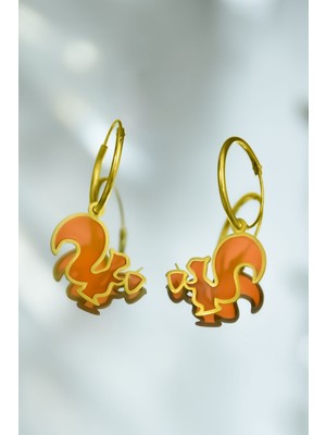 Sinsirella 925 Ayar Gümüş Kaplama Parlayan Rüya Serisi Ebruli Cam Boya Sincap Küpe