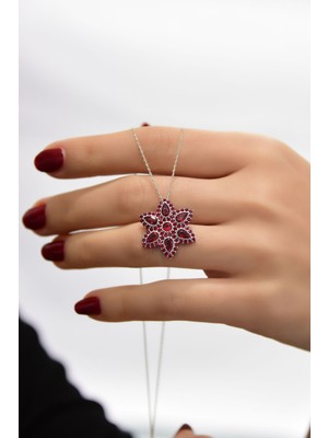 Sinsirella 925 Ayar Gümüş Kaplama Kırmızı Damla Lotus Kolye