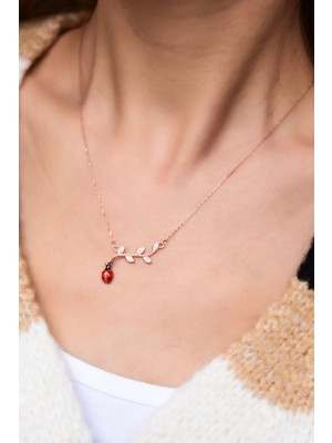 Sinsirella 925 Ayar Gümüş Kaplama Taşlı Dallı Uğur Böceği Kolye