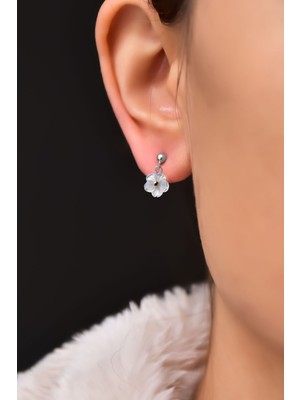 Sinsirella 925 Ayar Gümüş Kaplama Sedef Manolya Çiçeği Küpe