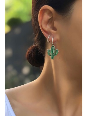 Sinsirella 925 Ayar Kaplama Tekli Sallantılı Italyan Kaktüs Gümüş Küpe