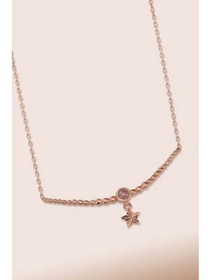 Sinsirella 925 Ayar Gümüş Kaplama Top Motifli Pembe Ay Taşı Yıldız Kolye