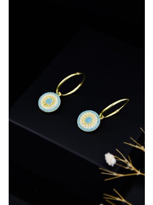 Sinsirella 925 Ayar Gümüş Kaplama Küçük Boy Firuze Nazar Halka Kadın Küpe