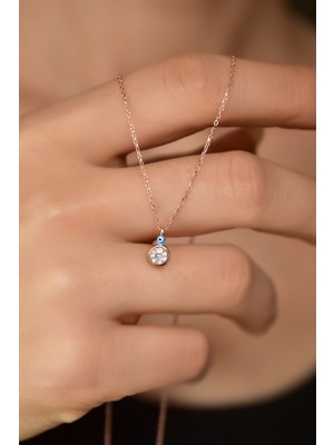 Sinsirella 925 Ayar Gümüş Kaplama Göz Mineli Zirkon Taşlı Yuvarlak Tektaş Kolye