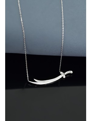 Sinsirella 925 Ayar Gümüş Kaplama Yatay Taşlı Zülfikar Kılıç Kolye