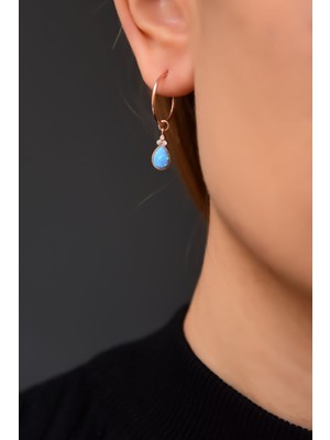 Sinsirella 925 Ayar Gümüş Kaplama Opal Taşlı Damla Halka Küpe