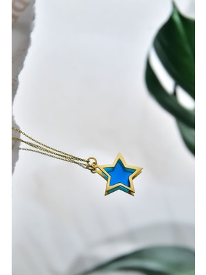 Sinsirella 925 Ayar Gümüş Kaplama Rüya Serisi Ebruli Cam Boyalı Yıldız Kolye