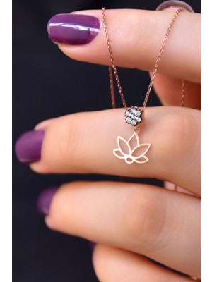 Sinsirella 925 Ayar Gümüş Kaplama Elmas Montürlü Lotus Kolye