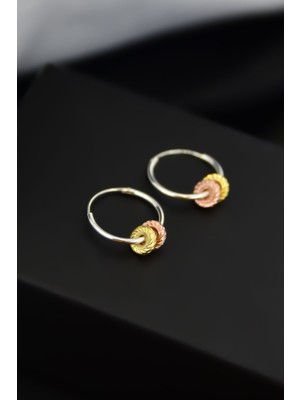 Sinsirella 925 Ayar Gümüş 3 Renk Iki Silindir Model Halka Küpe