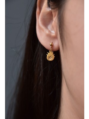 Sinsirella 925 Ayar Gümüş Kaplama Alev Model Çivili Kadın Top Küpe