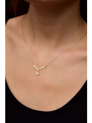 Sinsirella 925 Ayar Gümüş Kaplama Sarmaşık Dallı Beyaz Doğum Taşlı Kolye