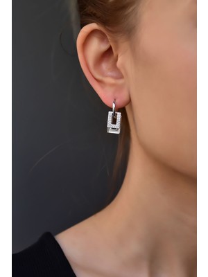 Sinsirella 925 Ayar Gümüş Kaplama Ikılı Dikdörtgen Halka Küpe