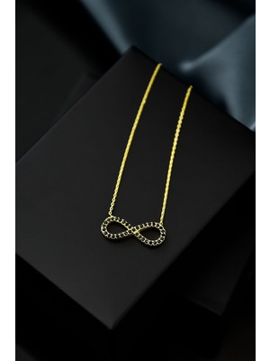 Sinsirella 925 Ayar Gümüş Kaplama Siyah Taşlı Sonsuzluk Kadın Kolye