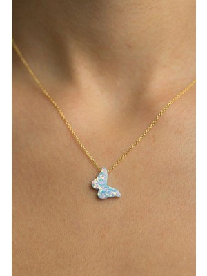 Sinsirella 925 Ayar Kaplama Opal Taşlı Gümüş Kelebek Kolye