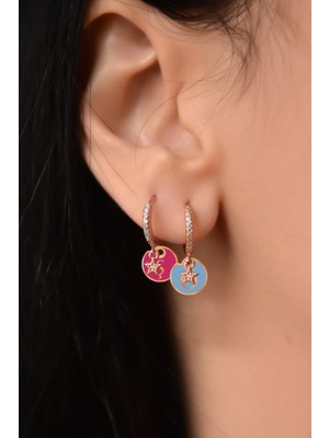 Sinsirella 925 Ayar Gümüş Taşlı Yıldız Figürlü Harfli Kadın Halka Küpe