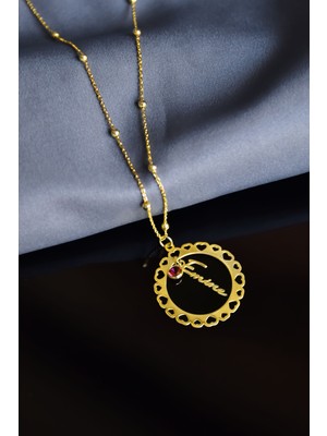 Sinsirella 925 Ayar Gümüş Kaplama Doğum Taşlı Kalpli Çerçeveli Isimli Top Zincirli Kolye