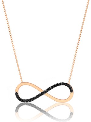 Sinsirella Siyah Taşlı Gümüş Sonsuzluk Kolye