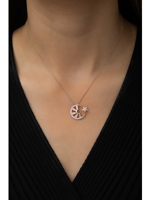 Sinsirella Baget Taşlı Ay Yıldız Bayrak Kolye Kaplama 925 Ayar Gümüş