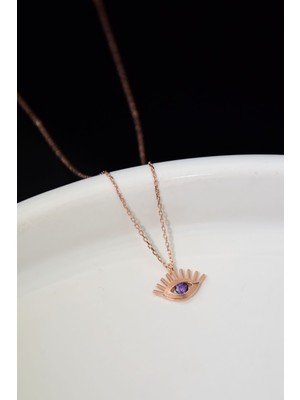 Sinsirella 925 Ayar Gümüş Kaplama Şubat Ayı Doğum Taşı Kirpik Göz Kolye