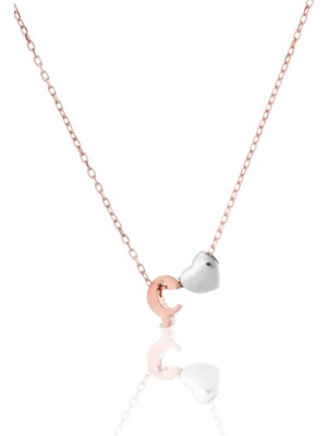 Sinsirella 925 Ayar Gümüş Kaplama Mini Üç Boyutlu Ç Harfi Kalp Kolye