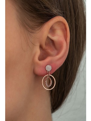 Sinsirella 925 Ayar Kaplama Çift Halka Taşlı Sallantılı Gümüş Küpe