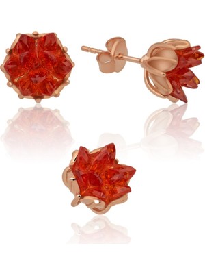 Sinsirella Lotus Çiçeği Küpe Garnet Kırmızı Taşlı Kadın Küpesi